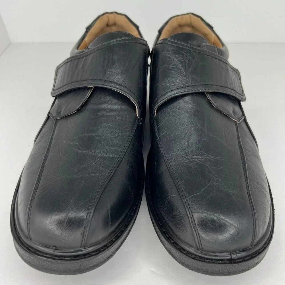 Veeko Mens 12760 Black Napa Pu Leather Hook & Loop Size 10.5EEE Dress Shoes